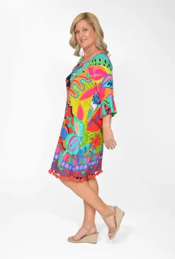 Orientique Marie Rayon Tassel Dress in Multicolour- Above Knee Dresses | Sleeved Dress