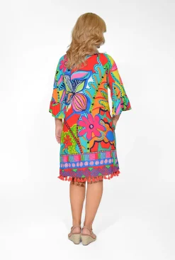 Orientique Marie Rayon Tassel Dress in Multicolour- Above Knee Dresses | Sleeved Dress