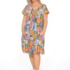 One Summer Marla Cotton Short Sleeve Cap Dress in Abstract- Short Sleeved Dresses | Cotton Dresses