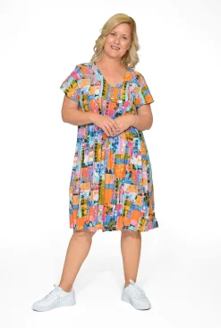 One Summer Marla Cotton Short Sleeve Cap Dress in Abstract- Short Sleeved Dresses | Cotton Dresses