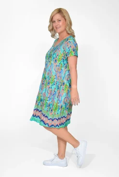 One Summer Marla Cotton Short Sleeve Cap Dress in- Short Sleeved Dresses | Knee Length Dresses