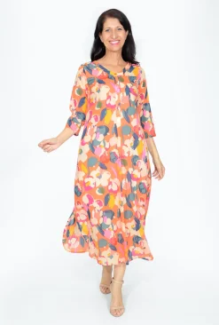 One Summer Maxine 3/4 Sleeve Cotton Maxi Dress in- Long Sleeved Dresses | Cotton Dresses