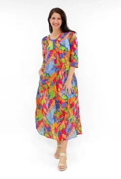 One Summer Maxine Cotton 3/4 Sleeve Maxi Dress in- Cotton Dresses | Long Dresses