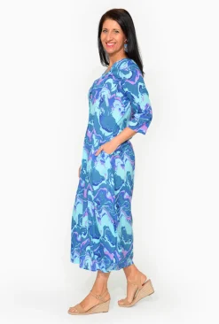 One Summer Maxine Cotton 3/4 Sleeve Maxi Dress in- Long Sleeved Dresses | Cotton Dresses