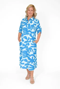 One Summer Megan Cotton Shirt Midi Dress in- Long Sleeved Dresses | Cotton Dresses