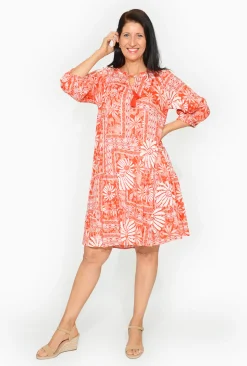 One Summer Mia Rayon 3/4 Sleeve Tassel Dress in- Knee Length Dresses | Sleeved Dress