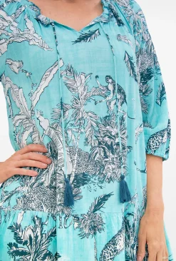 One Summer Mia Rayon 3/4 Sleeve Tassel Dress in- Above Knee Dresses | Sleeved Dress