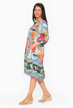 Escape Naomi Rayon Long Sleeve Boho Dress in Travel Mix- Knee Length Dresses | Sleeved Dress