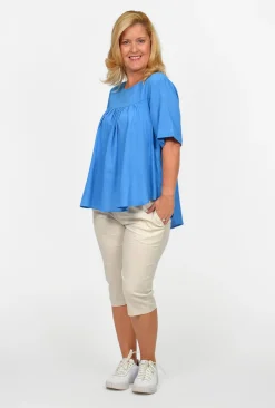 One Summer Nina Natural Fibre Flutter Sleeve Blouse in- Short Sleeve Tops | Sleeved Dress