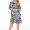 Orientique Nya Rayon Elbow Sleeved Shift Dress in- Knee Length Dresses | Sleeved Dress
