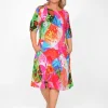 Orientique Nya Rayon Elbow Sleeved Shift Dress in- Knee Length Dresses | Sleeved Dress