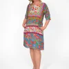 Orientique Nya Rayon Elbow Sleeved Shift Dress in- Long Sleeved Dresses | Knee Length Dresses