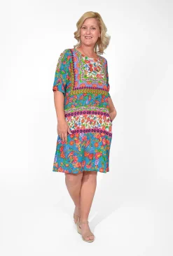 Orientique Nya Rayon Elbow Sleeved Shift Dress in- Long Sleeved Dresses | Knee Length Dresses