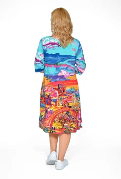 Orientique Nya Rayon Elbow Sleeved Shift Dress in- Knee Length Dresses | Sleeved Dress