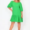 New U Collection - Natural Bay Pam Puff Sleeve Frill Hem Dress in- Above Knee Dresses | Knee Length Dresses
