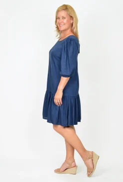 New U Collection - Natural Bay Pam Puff Sleeve Frill Hem Dress in- Above Knee Dresses | Knee Length Dresses