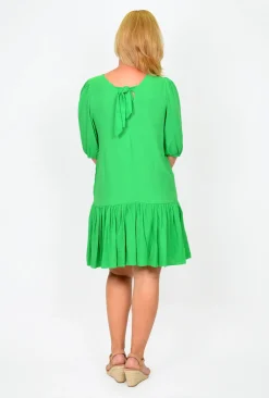 New U Collection - Natural Bay Pam Puff Sleeve Frill Hem Dress in- Above Knee Dresses | Knee Length Dresses