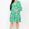 New U Collection Penny Ruffle Dress in Summertime Green- Long Sleeved Dresses | Knee Length Dresses