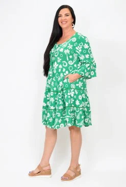 New U Collection Penny Ruffle Dress in Summertime Green- Long Sleeved Dresses | Knee Length Dresses