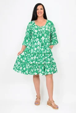 New U Collection Penny Ruffle Dress in Summertime Green- Long Sleeved Dresses | Knee Length Dresses
