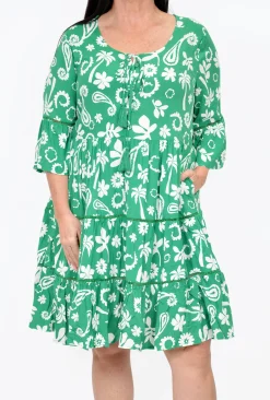 New U Collection Penny Ruffle Dress in Summertime Green- Long Sleeved Dresses | Knee Length Dresses