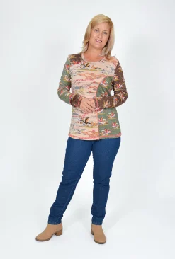 Orientique Pheonix Long Sleeve Top in Sage Multi- Long Sleeved Tops