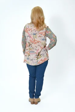 Orientique Pheonix Long Sleeve Top in Sage Multi- Long Sleeved Tops