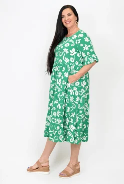 New U Collection Piper Ruffle Sleeve Dress in Summertime Green- Long Sleeved Dresses | Midi Dresses