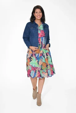 One Summer Poppy 3/4 Sleeve Cotton Dress in Multicolour- Long Sleeved Dresses | Cotton Dresses