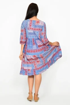 One Summer Poppy Crinkle Cotton 3/4 SleeveTunic Dress in French Summer- Long Sleeved Dresses | Knee Length Dresses