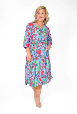 One Summer Poppy Crinkle Cotton Dress in- Knee Length Dresses | Cotton Dresses