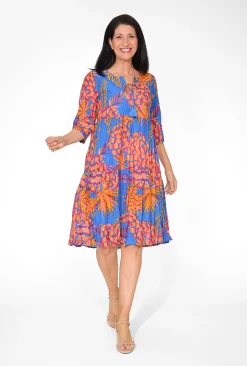 One Summer Poppy Crinkle Cotton Dress in & Orange- Long Sleeved Dresses | Cotton Dresses