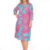 One Summer Poppy Crinkle Cotton Dress in & Teal- Long Sleeved Dresses | Knee Length Dresses