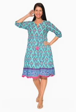 One Summer Poppy Crinkle Cotton Dress in & Pink- Long Sleeved Dresses | Cotton Dresses