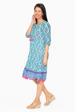 One Summer Poppy Crinkle Cotton Dress in & Pink- Long Sleeved Dresses | Cotton Dresses