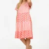 One Summer Rachel Tiered Smock Dress in Stripe and large spot- Knee Length Dresses | Short Sleeved Dresses