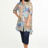 Caroline Morgan Rae Light Weight Floral Tunic in Blue Multi- Long Sleeved Tops