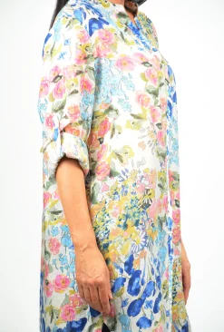 Caroline Morgan Rae Light Weight Floral Tunic in Blue Multi- Long Sleeved Tops