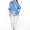 Orientique Raylene Organic Cotton Shirt in Blue- Cotton Tops | 3/4 Sleeve Tops