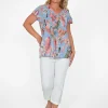Orientique Rita Organic Cotton Pleated Short Sleeve Top in Blue Tropics- Short Sleeve Tops | Sleeved Dress