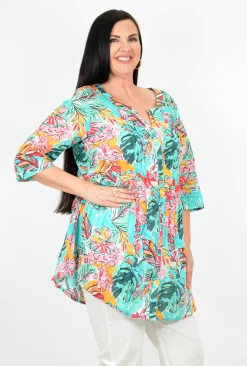 One Summer Rosa 3/4 Sleeve Tunic in- Cotton Tops | 3/4 Sleeve Tops