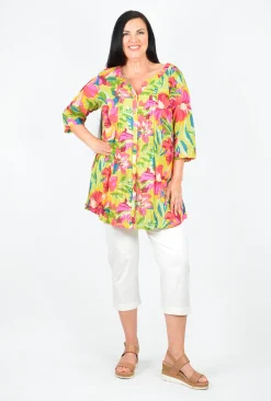 One Summer Rosa 3/4 Sleeve Tunic in- Cotton Tops | 3/4 Sleeve Tops