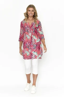 One Summer Rosa 3/4 Sleeve Tunic in Peach- Cotton Tops | Long Sleeved Tops