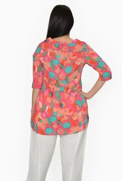 One Summer Rosa Cotton 3/4 Sleeve Tunic in Hot Pink- Cotton Tops | Long Sleeved Tops