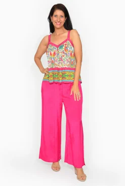 Escape Ryan Rayon Wide Leg Pant in Fuchsia Pink-Women Womens Pants