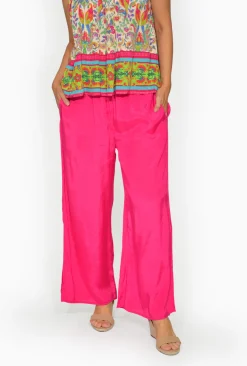 Escape Ryan Rayon Wide Leg Pant in Fuchsia Pink-Women Womens Pants