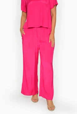 Escape Ryan Rayon Wide Leg Pant in Fuchsia Pink-Women Womens Pants