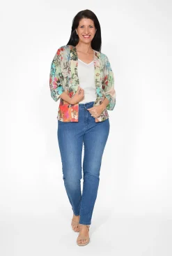 Orientique Sakura Rayon Short Kimono in Sage Floral- Long Sleeved Tops