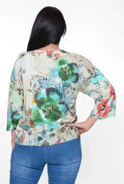 Orientique Sakura Rayon Short Kimono in Sage Floral- Long Sleeved Tops
