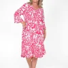 Orientique Sasha Cotton Ruffle Sleeve Dress in Pink- Long Sleeved Dresses | Knee Length Dresses